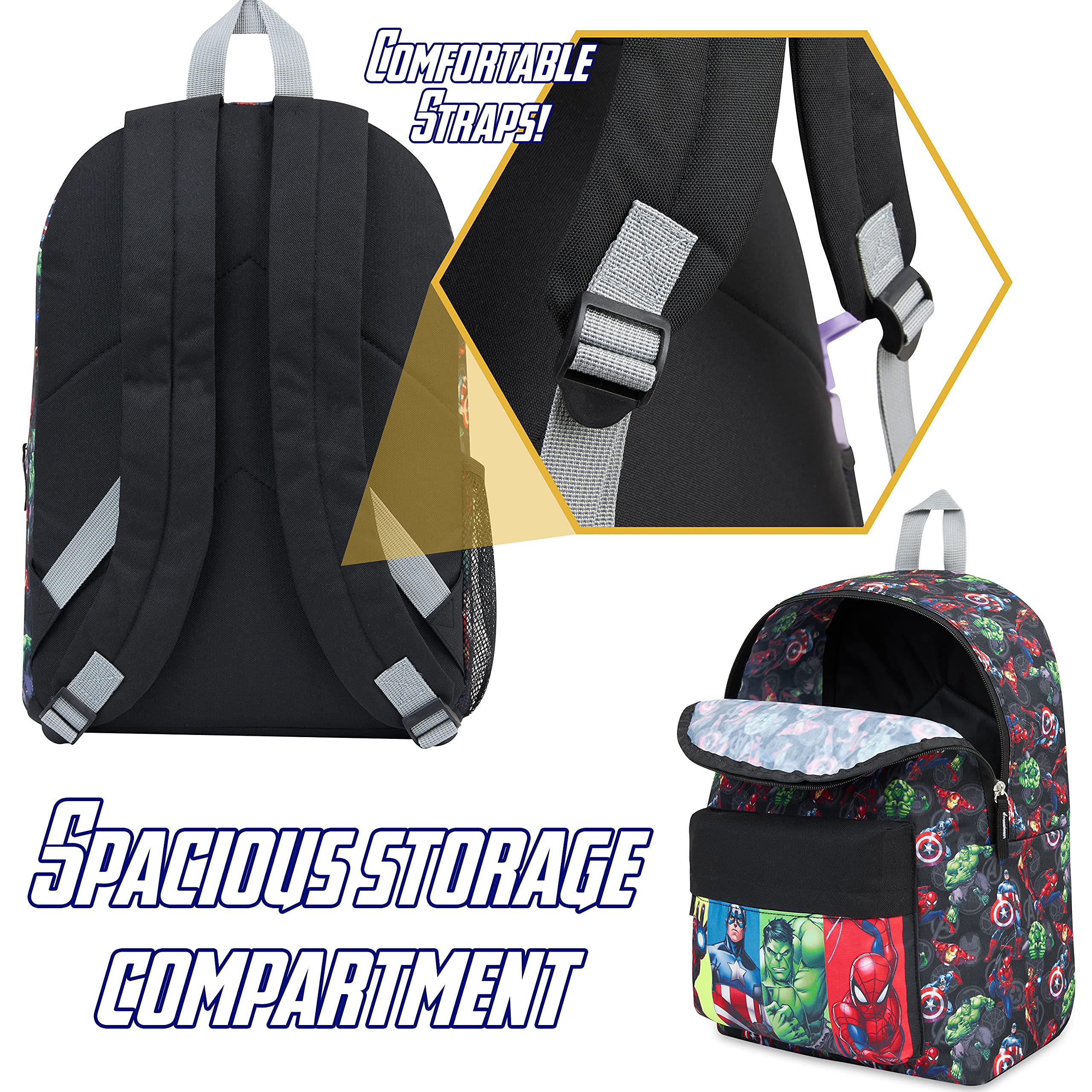 Marvel Spiderman Sac a Dos Enfant Ado Avengers Cartables Scolaires Sac Voyage Enfant Sorties Sportives Cadeau Garcon (Noir Avengers)