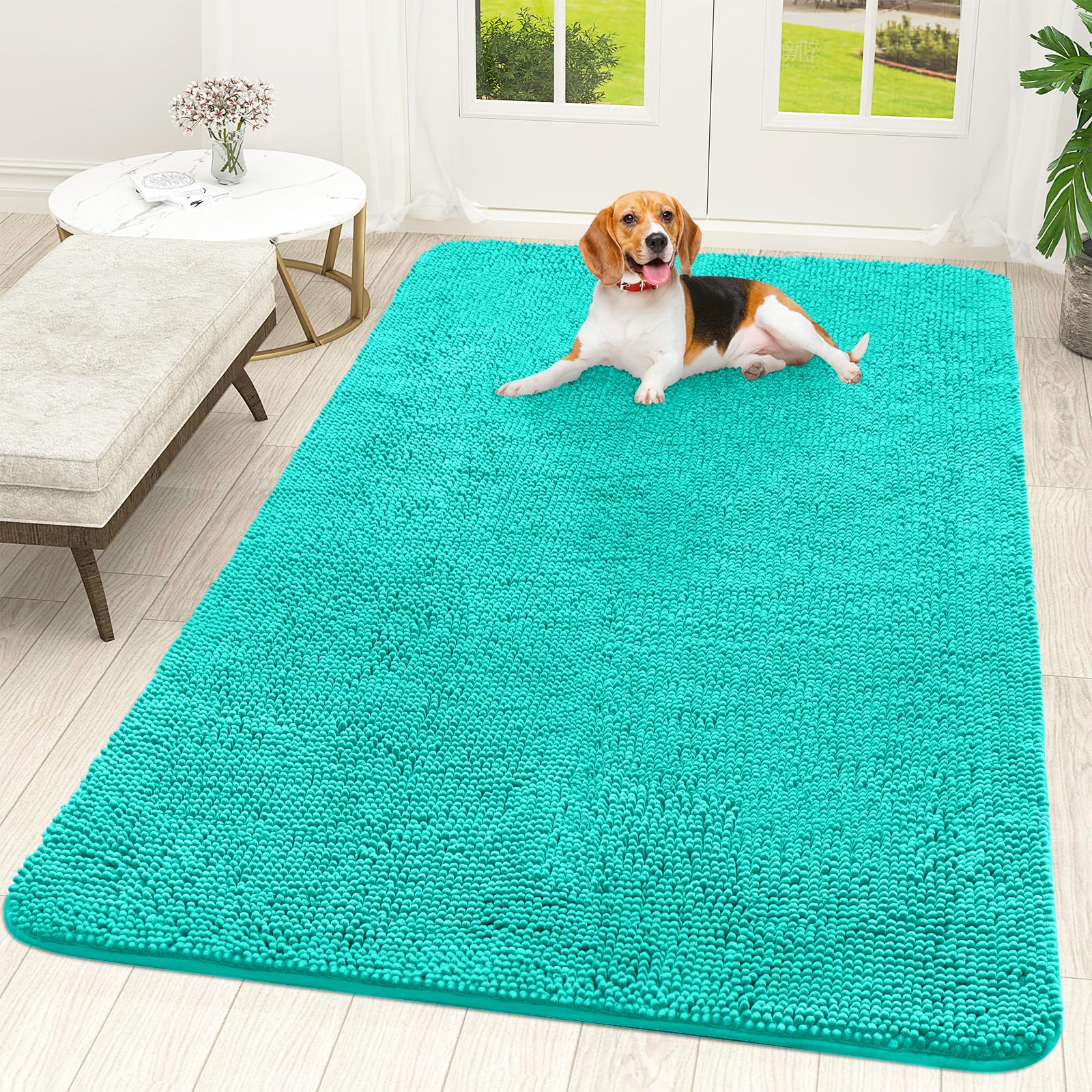 OLANLY Dog Door Mat for Muddy Paws 70x46, Super Absorbent Chenille Mud Mat