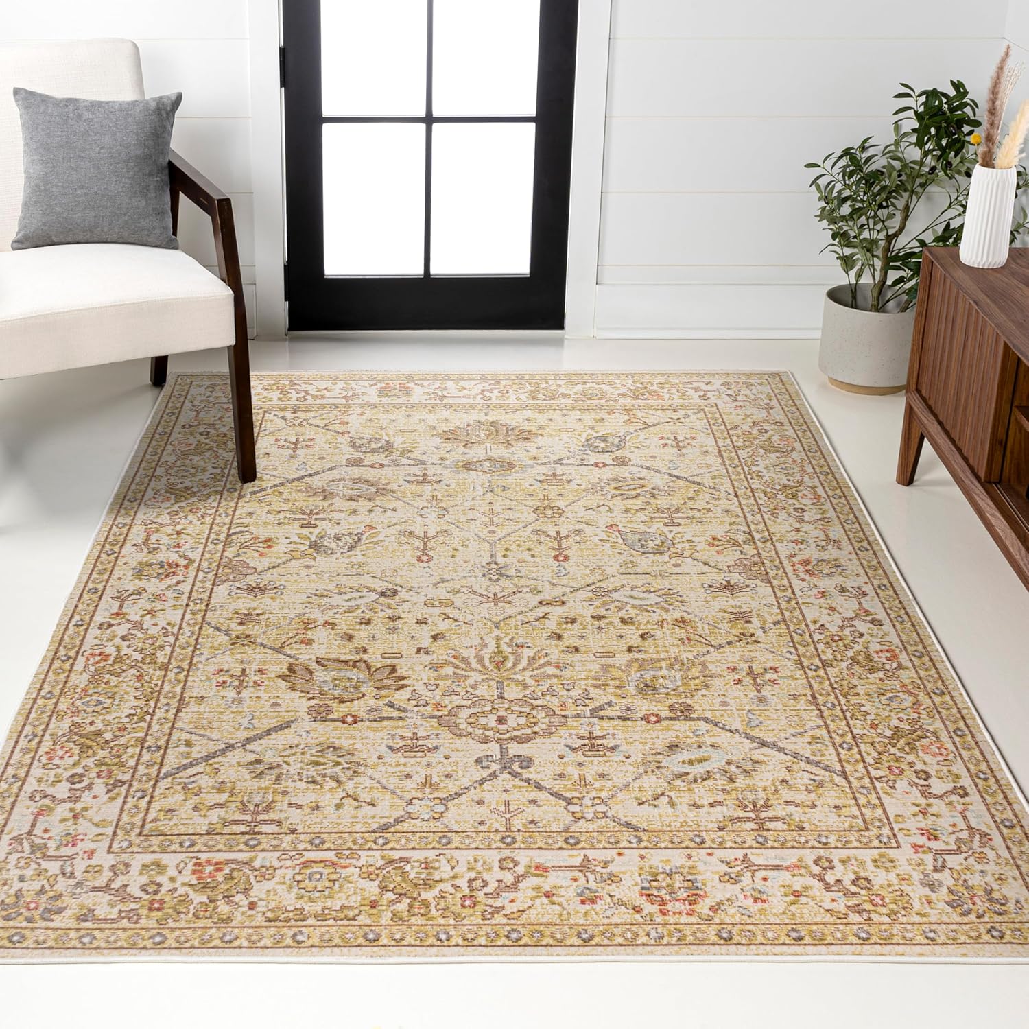 JONATHAN Y Alba Modern Faded Peshawar Gray/Ivory Runner Rug, 2x8, Transitional, Traditional, Easy-Cleaning for Living Room, Bedroom, Kitchen, Pet Friendly, Non-Shedding (MDP304B-28)