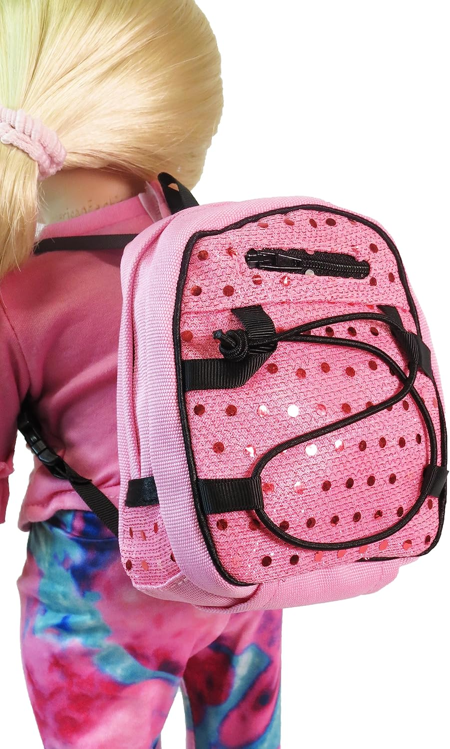 American Fashion World Doll Pink Sequin School Backpack for 18-Inch Dolls | Premium Quality & Trendy Design | Dolls Accessories for Popular Brands