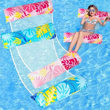 130cm Inflatable Pool Floats Hammock 2 PCS 4-in-1 Multi-Purpose Float Bed Raft Recliner Beach Hot Tub Mat Saddle, Chair, Hammock, Drifter Swimming Chair, Pool Inflatable for Adults and Teens