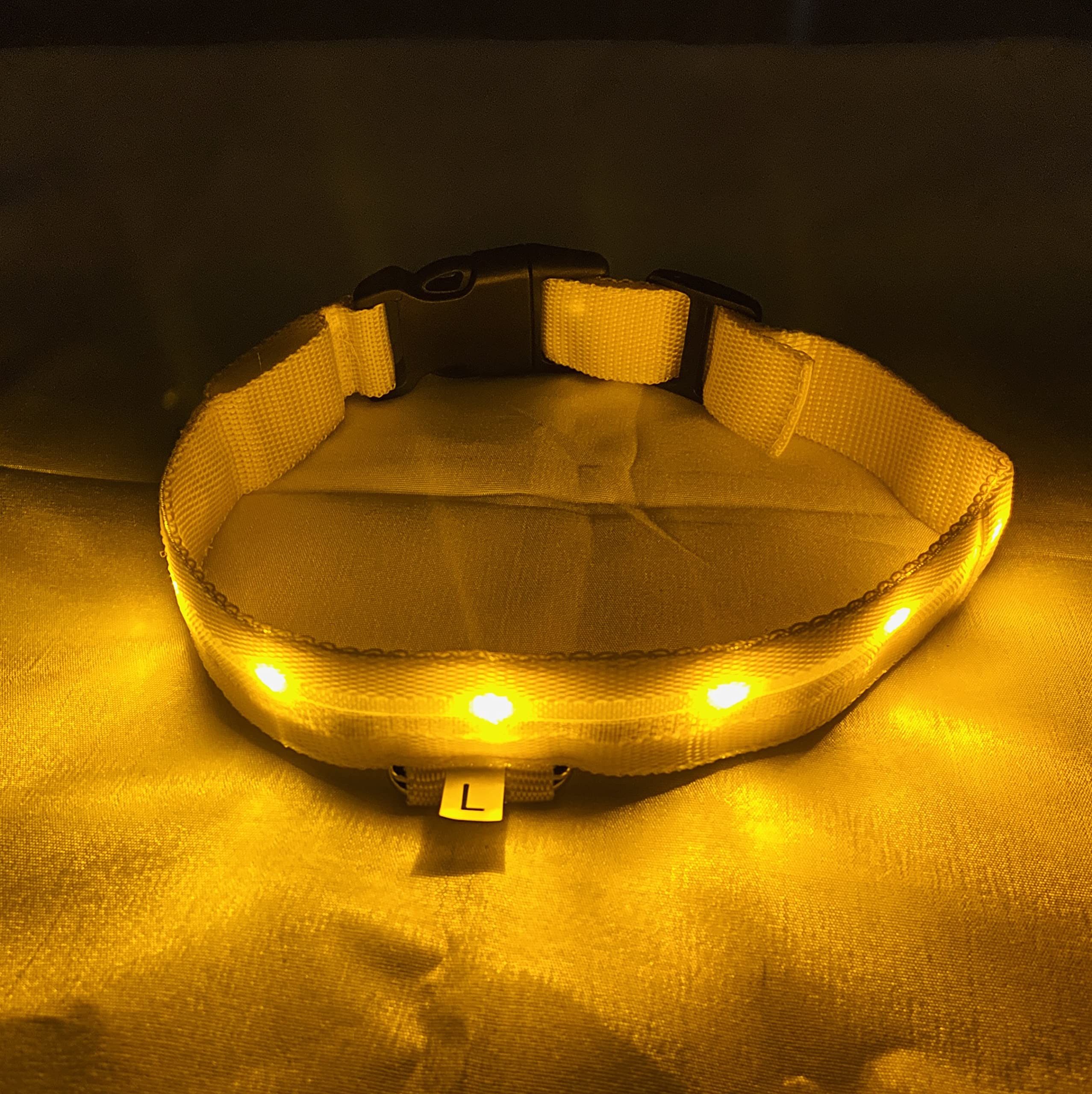 Texco International LED Dog Cat Collar - USB Rechargeable with Water Resistant Flashing Light - Bright & High Visibility Lighted Glow Collar for Pet Night Walking, Nylon Waterproof Belt (Medium, Yellow) (B09VPZB1L8) Amazon Price History, Amazon Price Tracker