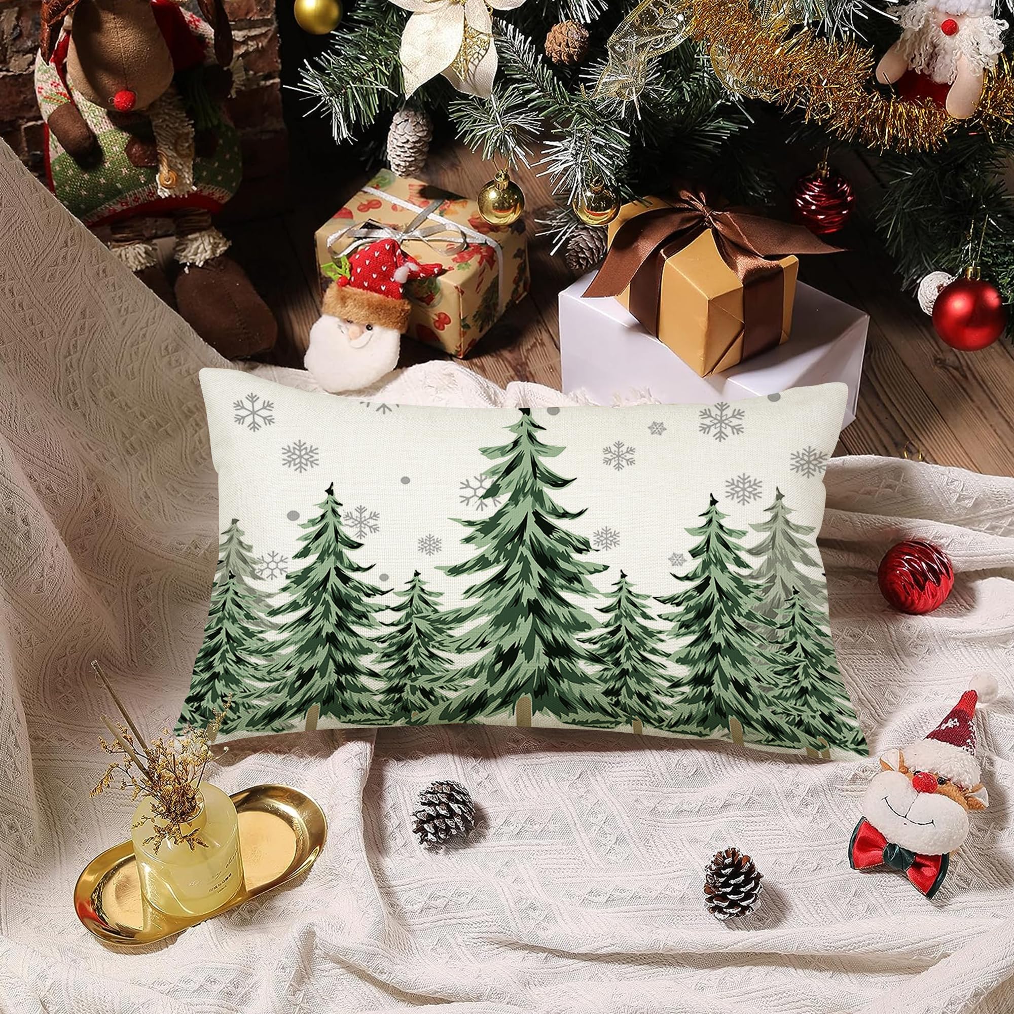 ZWJD Kussensloop Kerstmis 30 x 50 cm, set van 1 kussensloop, sierkussen, linnen, kussenhoes voor decoratie, Kerstmis, sofa, slaapkamer, bank, kussensloop, 30 x 50 cm