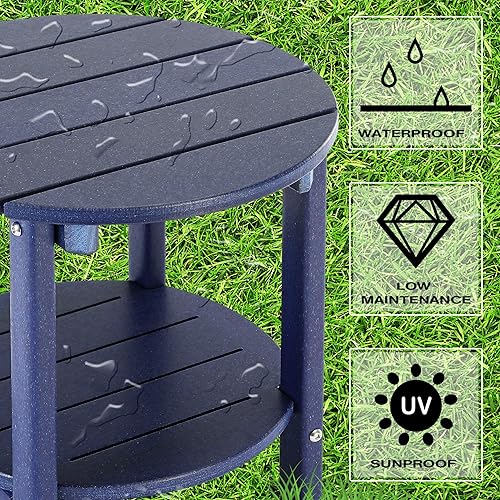 Miniatura 135 de LZRS Mesa auxiliar para exteriores, mesa auxiliar ovalada Adirondack doble con almacenamiento de 2 niveles, mesas auxiliares de HDPE para patio