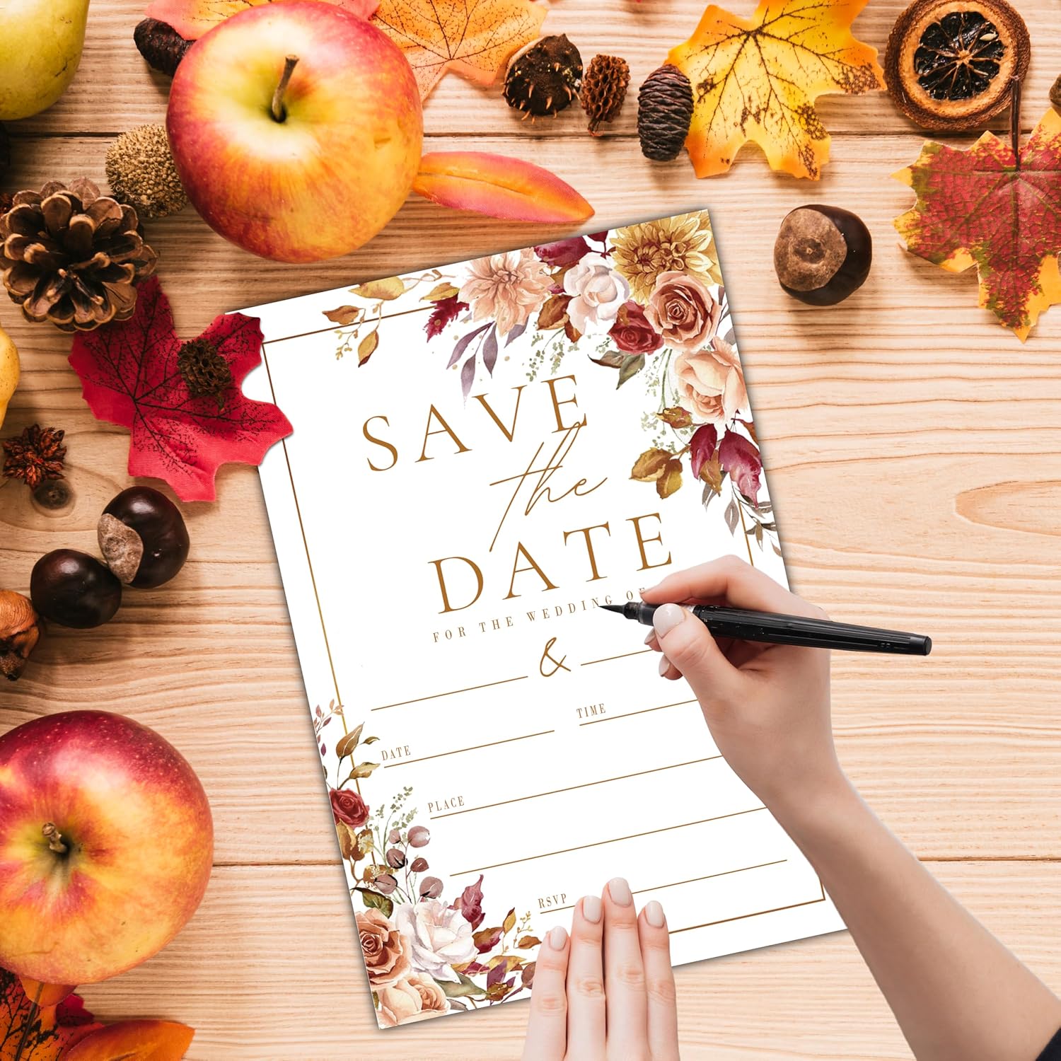 Save the Date Wedding Invitations - 20 Fall Floral Wedding Invitation Cards 4"x6" with Envelopes.(128)