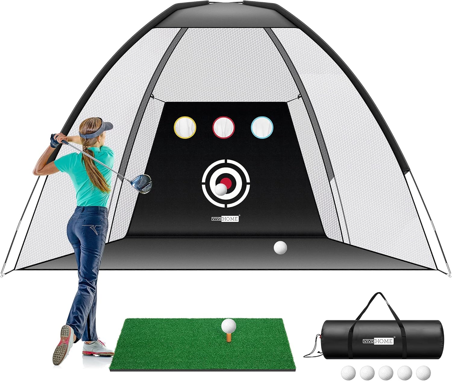 VIVOHOME 10 x 7 FT Portable Golf Practice Hitting Training Aids Net Set with Target and Carry Bag for Indoor Outdoor Sports Game : Sports & Outdoors