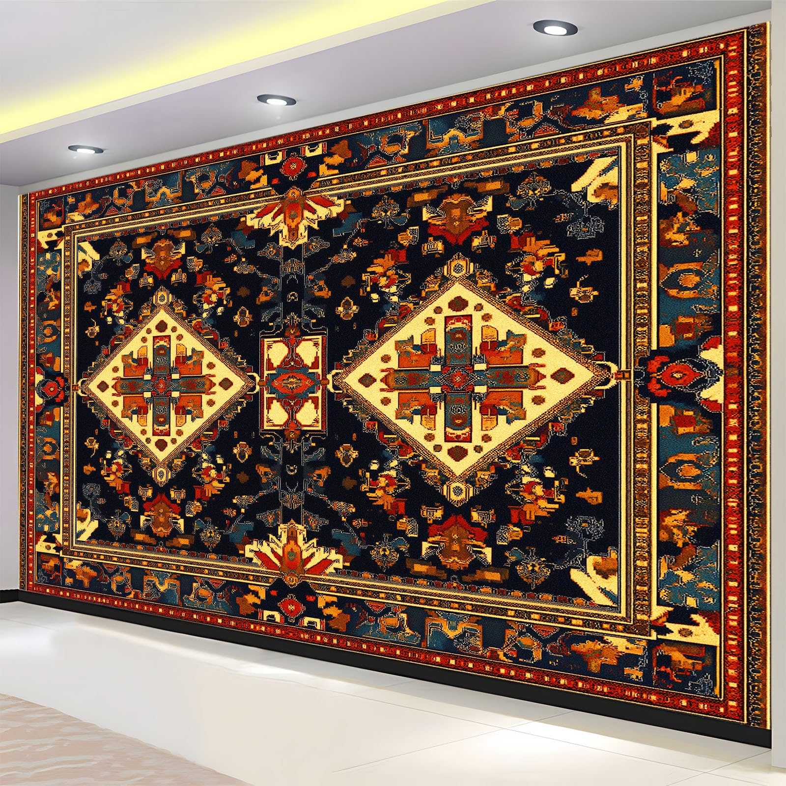 Fototapeta 3D, tradycyjna, retro, geometryczna, 400 x 280 cm, tapeta z włókniny, fototapeta, tapeta ścienna, do sypialni, salonu, jako tło telewizora, nowoczesna dekoracja ścienna, żółta