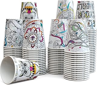 Art Kups [50 Pack - 8 oz] Paper Coffee Cups | Disposable Paper Tea Cups | Disposable Paper Cups, Hot, Cold Water | Rolled Rims, Recyclable | Coffee Paper Cups | Perfect For Home & Office (50 Pack)