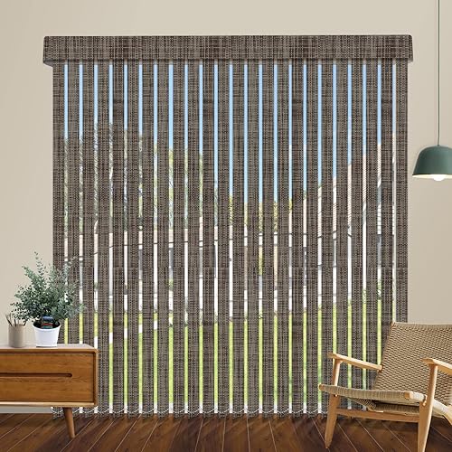 Persianas verticales opacas sin cordones color marrón oscuro impermeables de tela vertical tejido de lino sintético protección UV tamaño súper