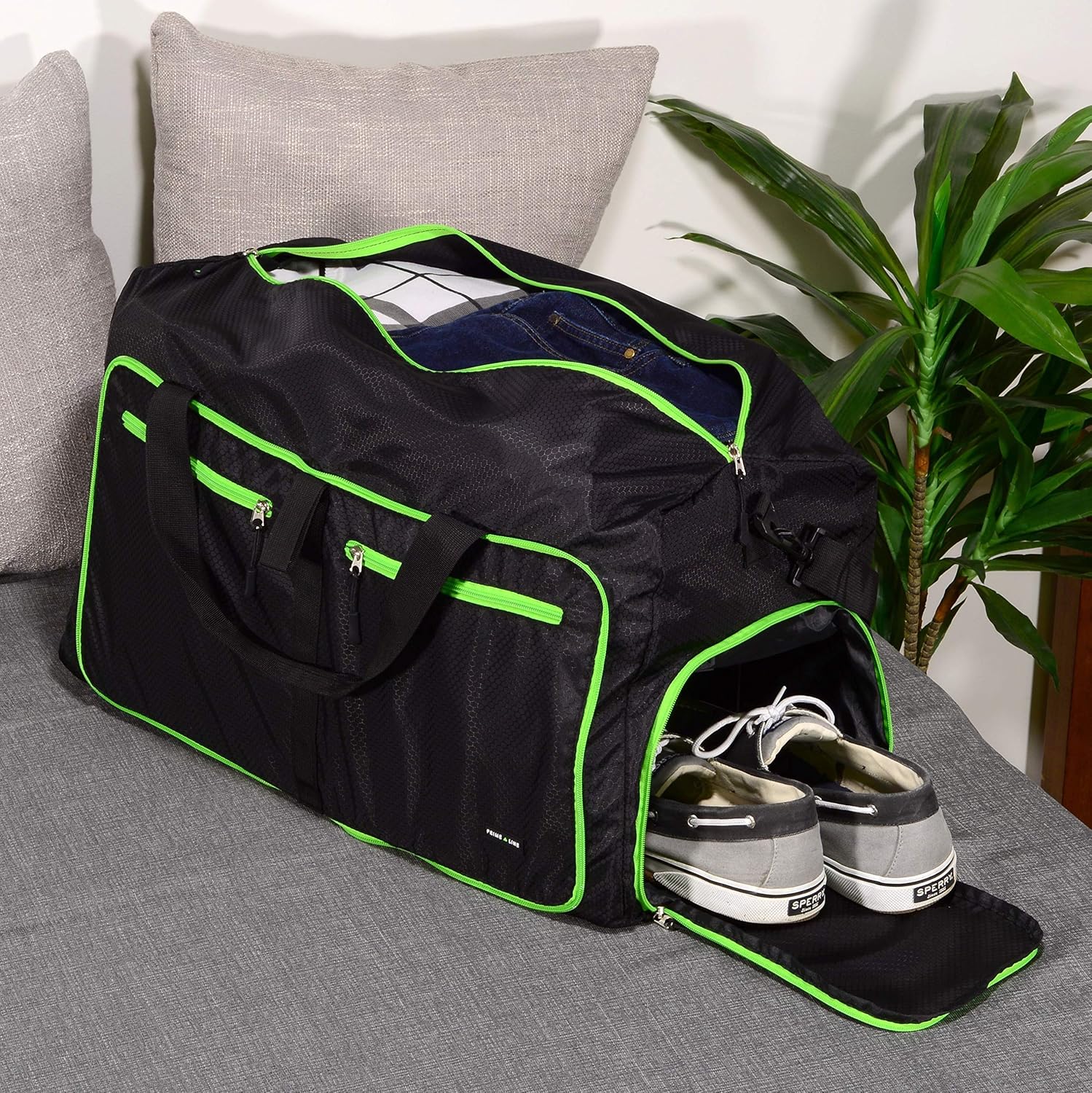  | Prime Line Retail Duffel Bag Heavy Duty Ripstop Polyester Material Interior & Exterior Pockets with Adjustable Shoulder Strap Gym Bag Additional Shoes Zipper Compartments Closures Men & Women Duffel Bag Best for Gym Sport Travel Family Picnic - Black - 24x10.2x13.75 | Travel Duffels