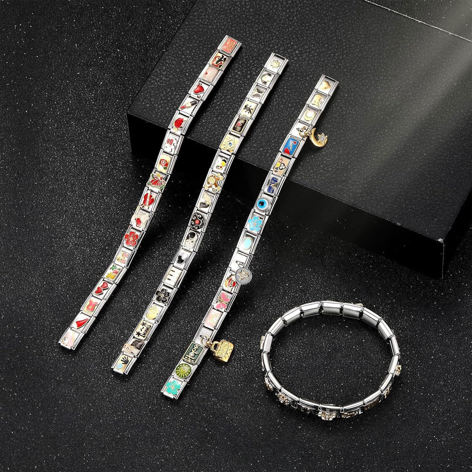 100 Stück modische italienische Armband Modularglieder aus Edelstahl, Handkettenmodule, Schmuckkomponenten für Männer und Frauen, personalisierte Armbandkomponenten