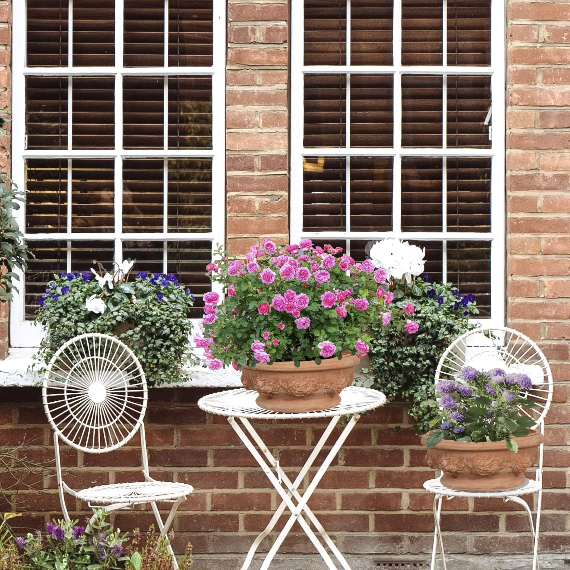 Biscottini Lot de 2 grands pots de fleurs en terre cuite 40 x 40 x 19 cm - Grand pot de fleurs d'extérieur fait main en terre cuite