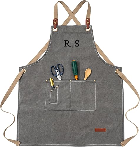 Miniatura 1 de Delantales de chef para mujeres y hombres, personalizados, de lona, con espalda cruzada, para cocinar, hornear, barista, jardinería, carpintería