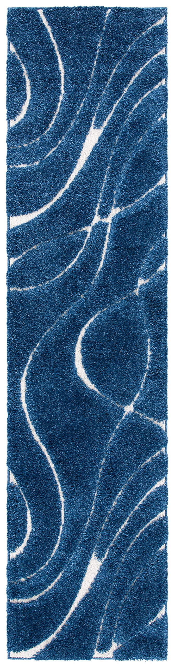 SAFAVIEH Florida Shag Runner Rug 2x11, Modern Wave Navy & Ivory SG471-6512