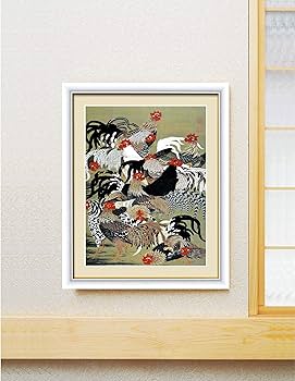 Amazon.co.jp: 【若冲 鳳凰 旭日】【動植綵絵額】群鶏・白鳳・鶏