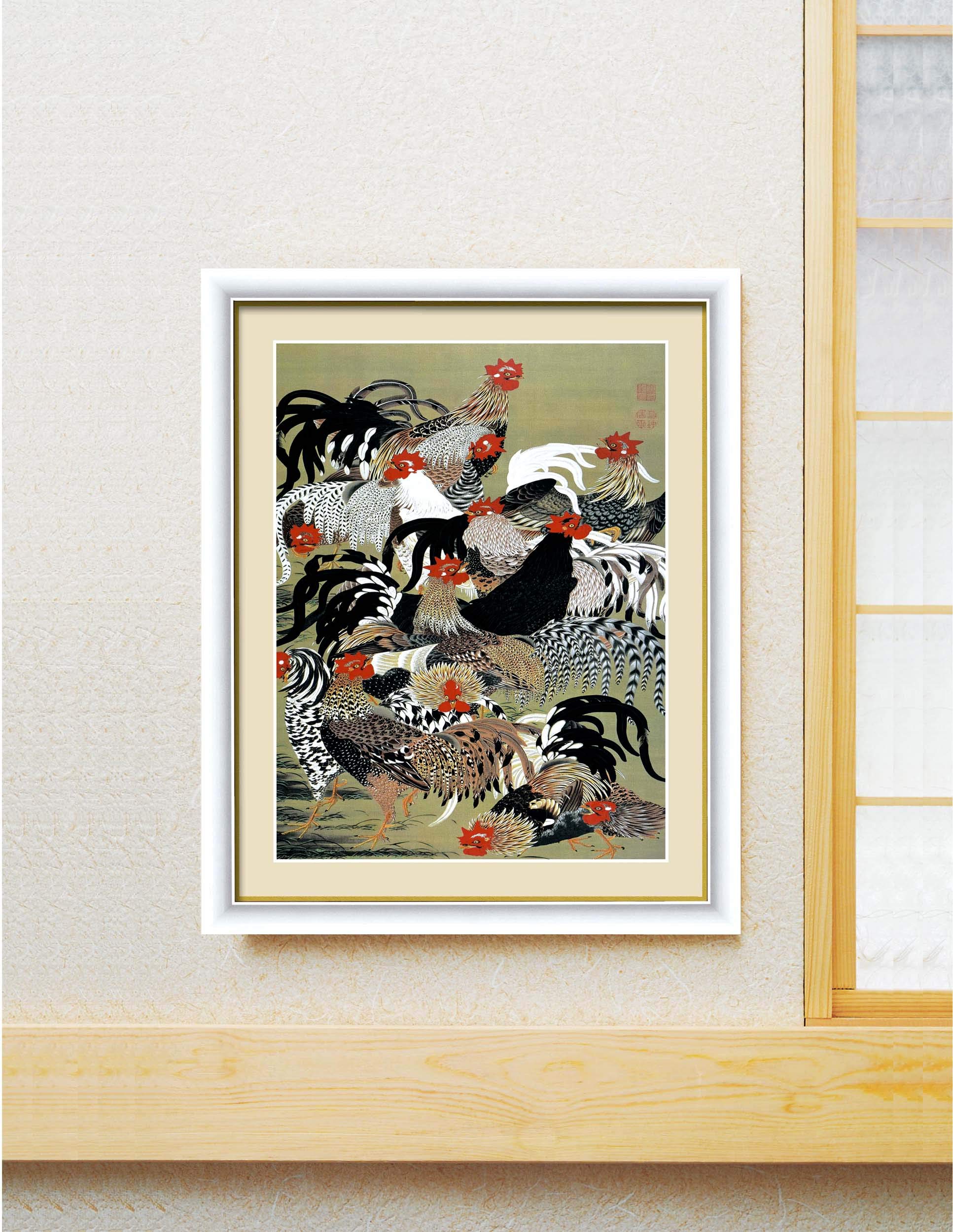 Amazon.co.jp: 【若冲 鳳凰 旭日】【動植綵絵額】群鶏・白鳳・鶏□伊藤
