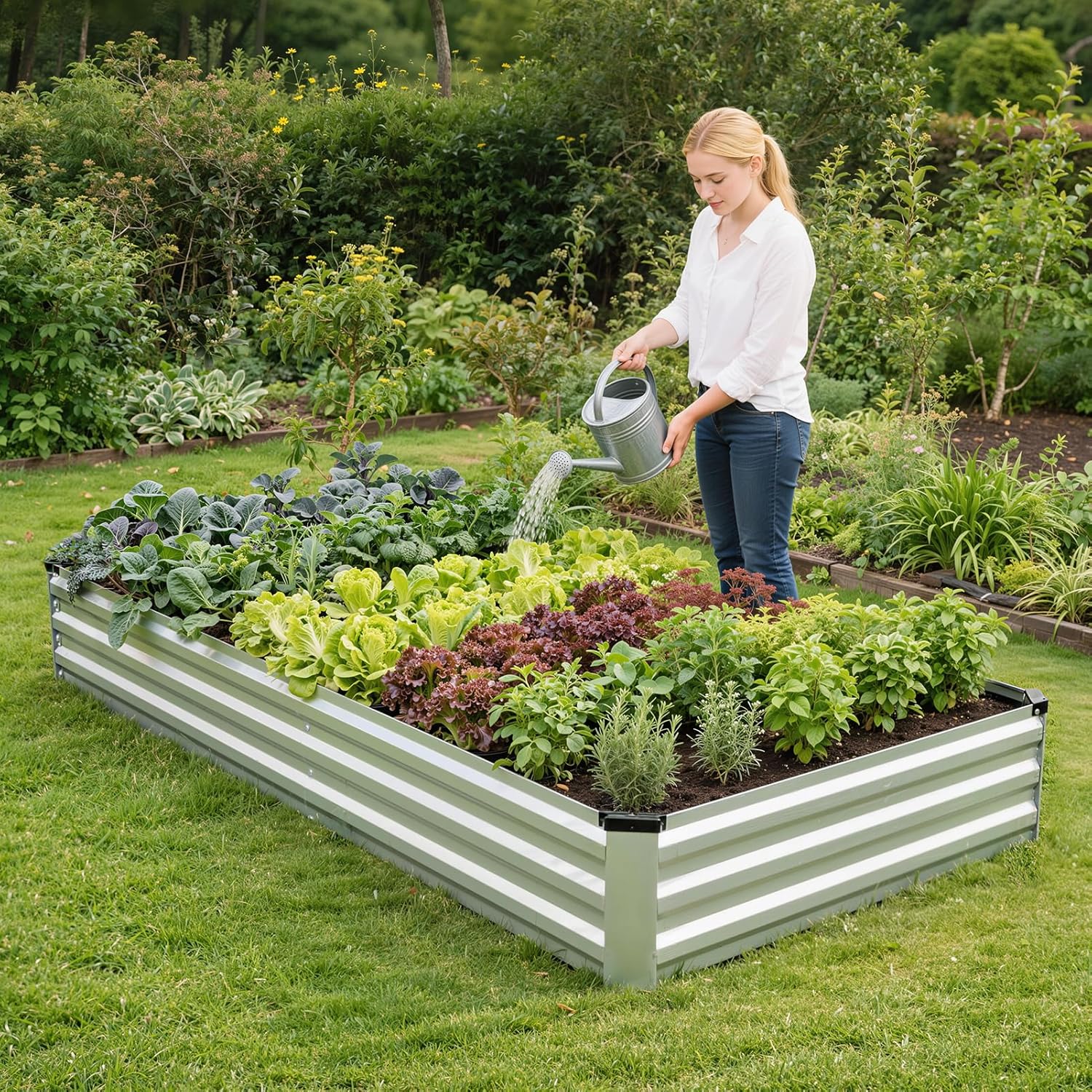 G GOOD GAIN 8x4x1ft Galvanized Raised Garden Bed, Heavy-Duty Metal Planter Boxes Outdoor for Vegetables Flowers Herbs, Silver(2 Pack)