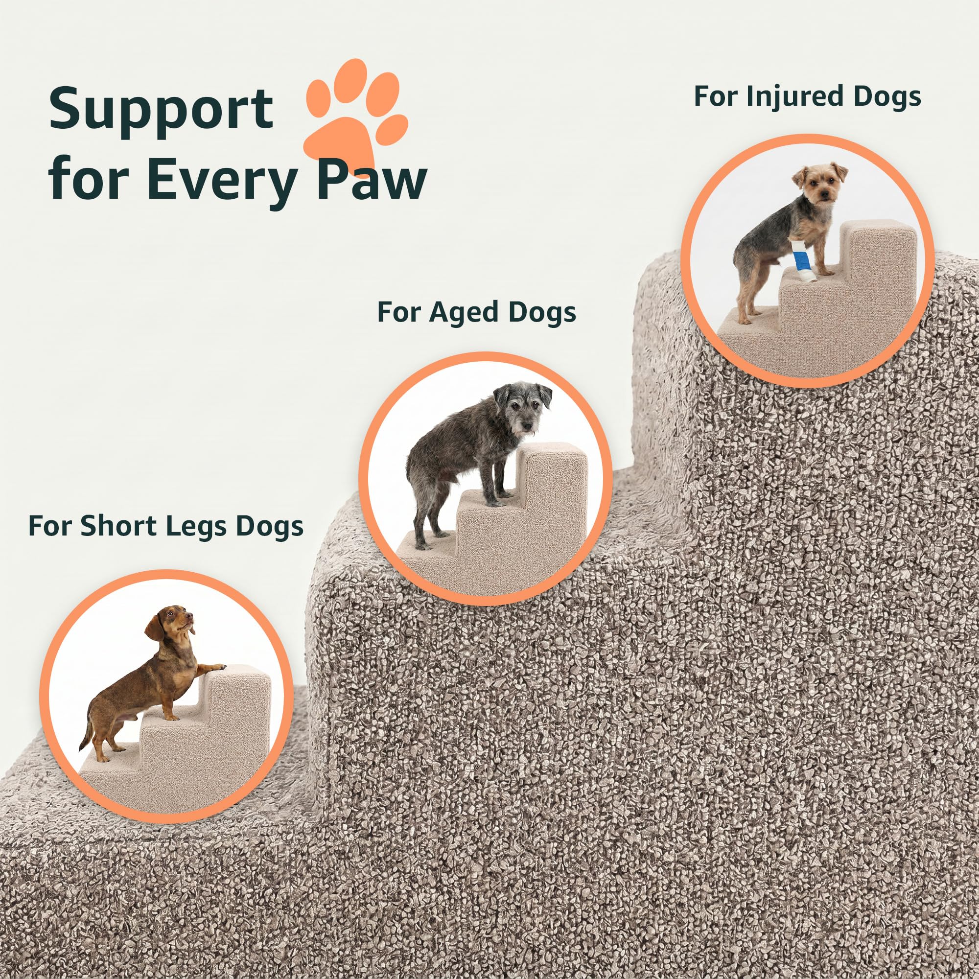 murando - Scala per Cani Piccoli - 3 Gradini - 30 cm - Scaletta per Cani e Gatti - Scale per Cane - Rampina in Schiuma con Antiscivolo per Letto Matrimoniale - Copertura Sfoderabile - Bouclé - Crema
