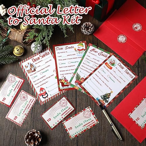 Miniatura 2 de Kit oficial de 192 piezas de carta a Papá Noel, incluye 48 tarjetas de Navidad con 48 sobres rojos a juego, 48 sellos, 48 calcomanías de 5 x 7