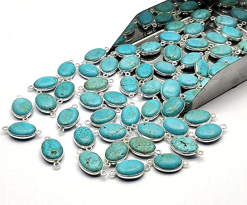 Miniatura 4 de 2 piezas de belleza durmiente natural turquesa 925 chapado en plata de 0.827 x 0.433 x 0.197 in, dijes ovalados de conector liso, doble lazo para