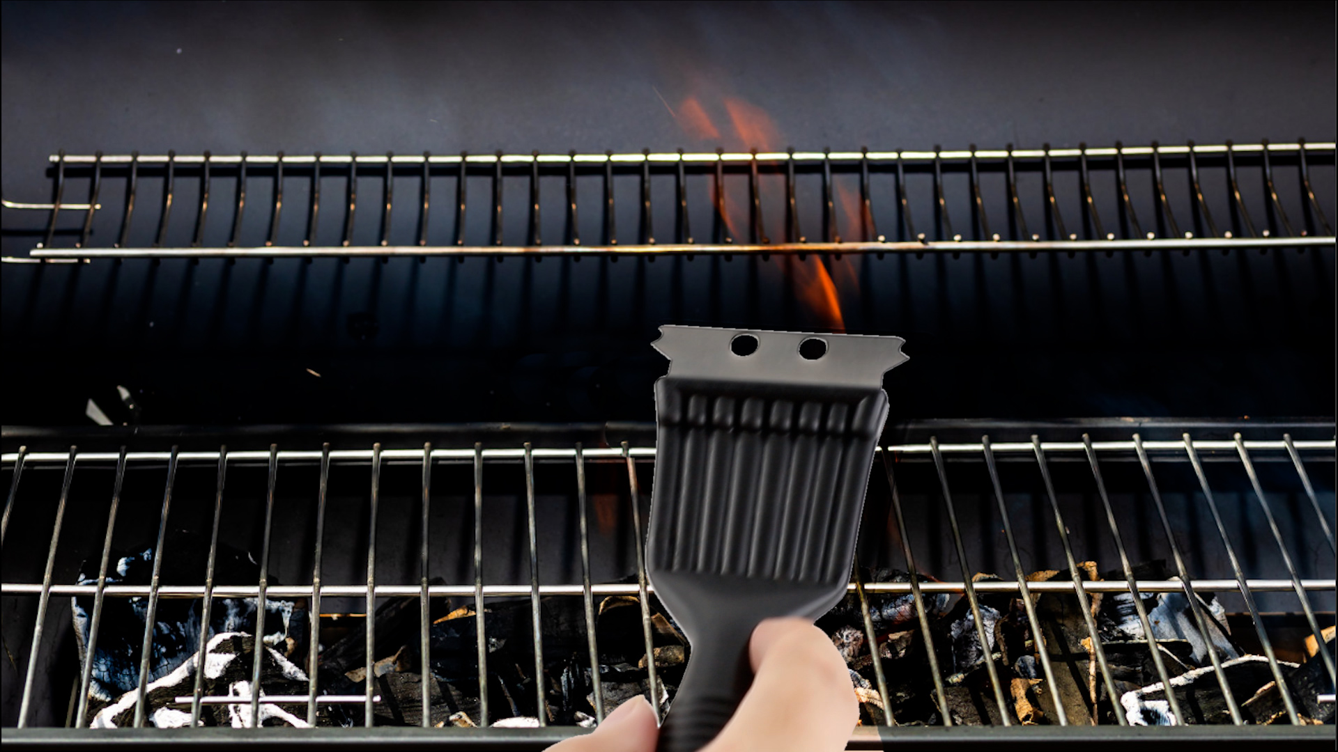 Fyfjur Brosse Barbecue 2 En 1 – Acier Inoxydable + Grattoir Pointe – Nettoyage Grill Efficace Et Rapide – Noir