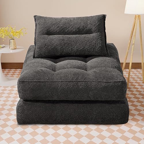 Miniatura 9 de Sofá cama plegable, silla plegable con almohada, silla convertible para sala de estar y espacios pequeños, silla plegable de suelo, cómoda cama de