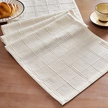 ZeeMart Linen Checked Farmhouse Table Runner, 13x60 Inches Ivory | Raised Grid Design, Rich Woven Texture, Linen Blend Table Runners 60 Inches Long, Machine Washable, Boho Home Kitchen Decor