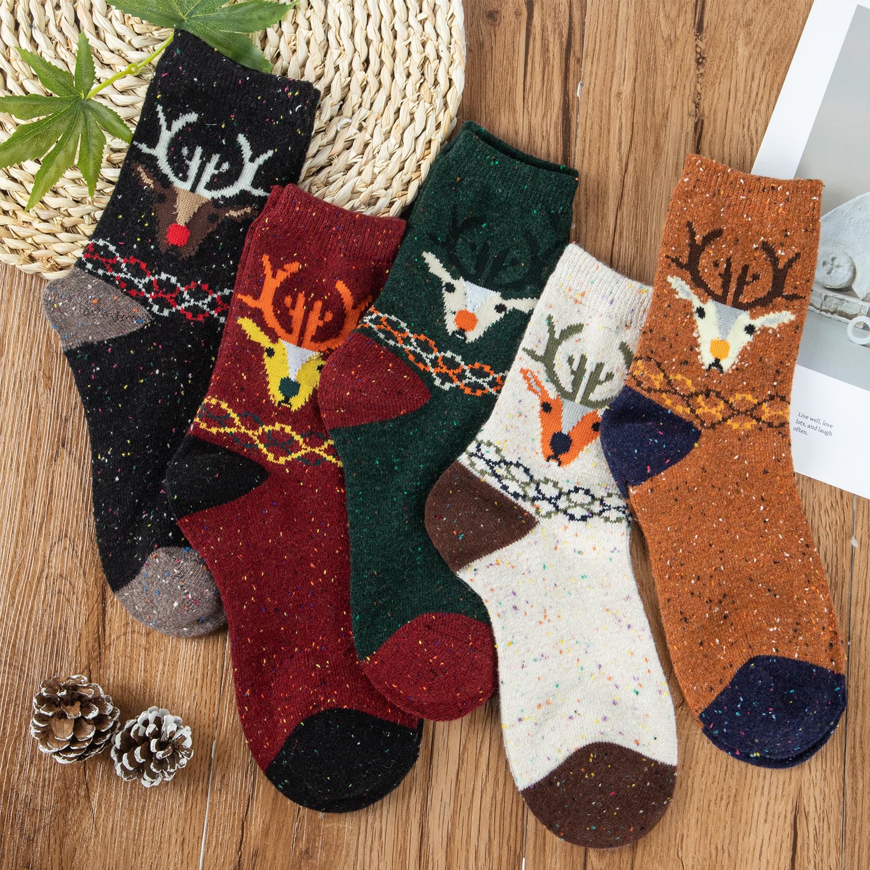 YSense Snug 5 Paia di Calze Calde Invernali da Donna - Calze di Lana Comode per Escursionismo, Multicolore