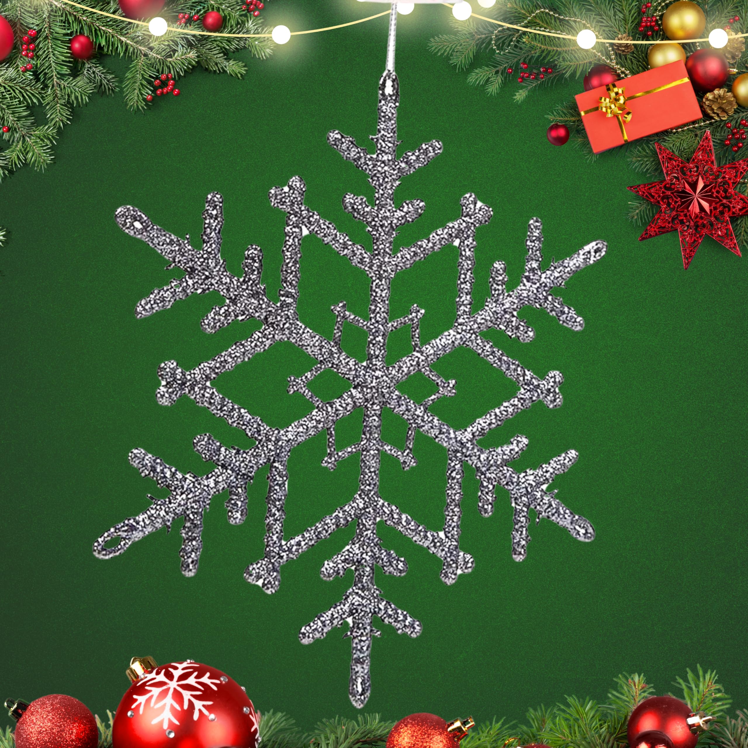 Srv Hub 1Pc Grey Snowflakes Christmas Plastic Glittering Snowflake, Xmas Wall And Ceiling Decoration, Hanging Ornaments For Themed Parties Size - 20Cm (Grey)