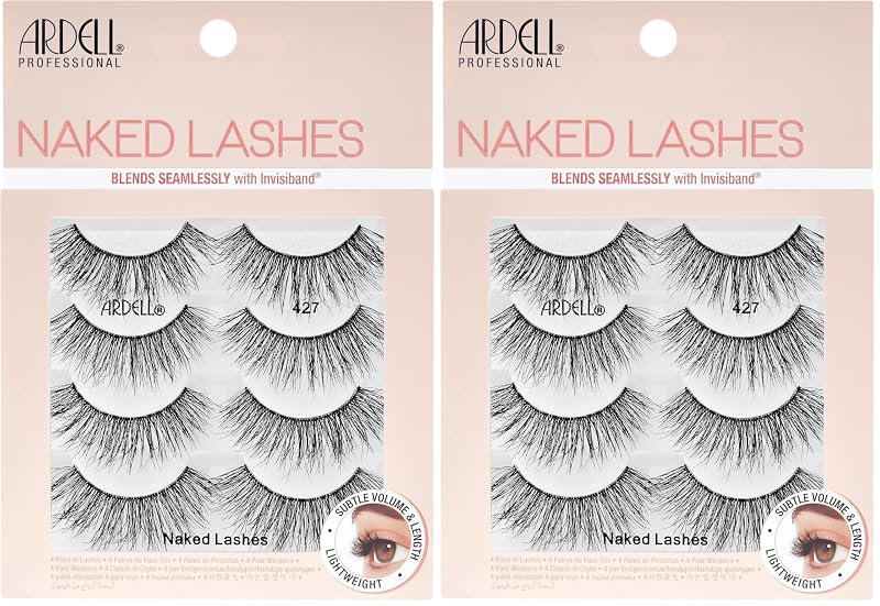 Cílios postiços Ardell Naked Lashes 427 com faixa transparente, Pacote com 4 pares