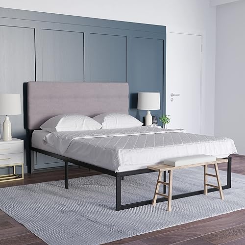 EMMA + OLIVER Gannon - Cabecero Queen Tapicería de tela gris Altura ajustable Montaje en 30 minutos o menos Adecuado para la mayoría de marcos