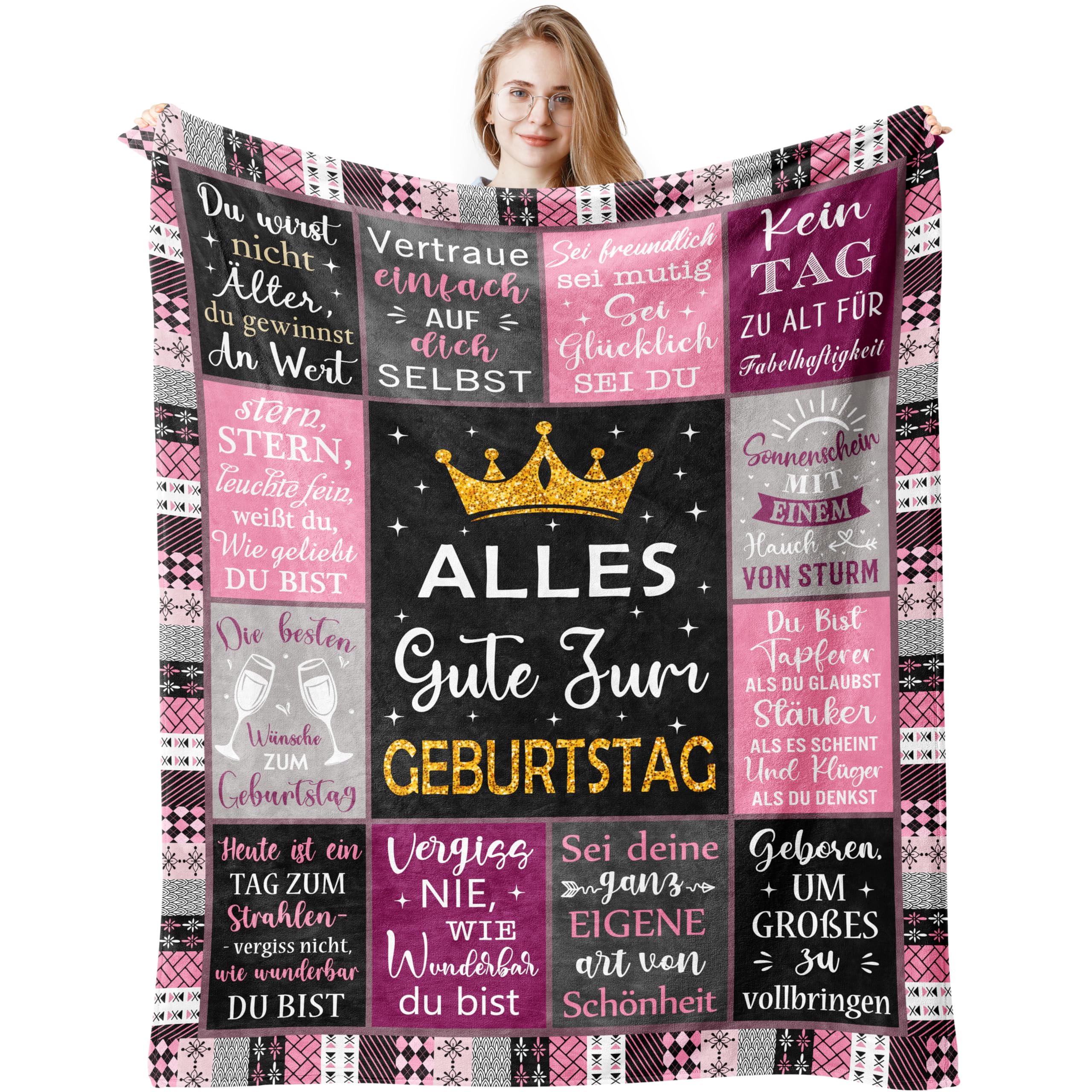 Jinmaple Geburtstagsgeschenk für Frauen, Geburtstagsgeschenk für Mädchen, Schwester, Freundin, Tochter, Mama, Oma, Lustiges Geschenke für Frauen Geburtstag, Alles Gute Zum Geburtstag Decke 200x150CM