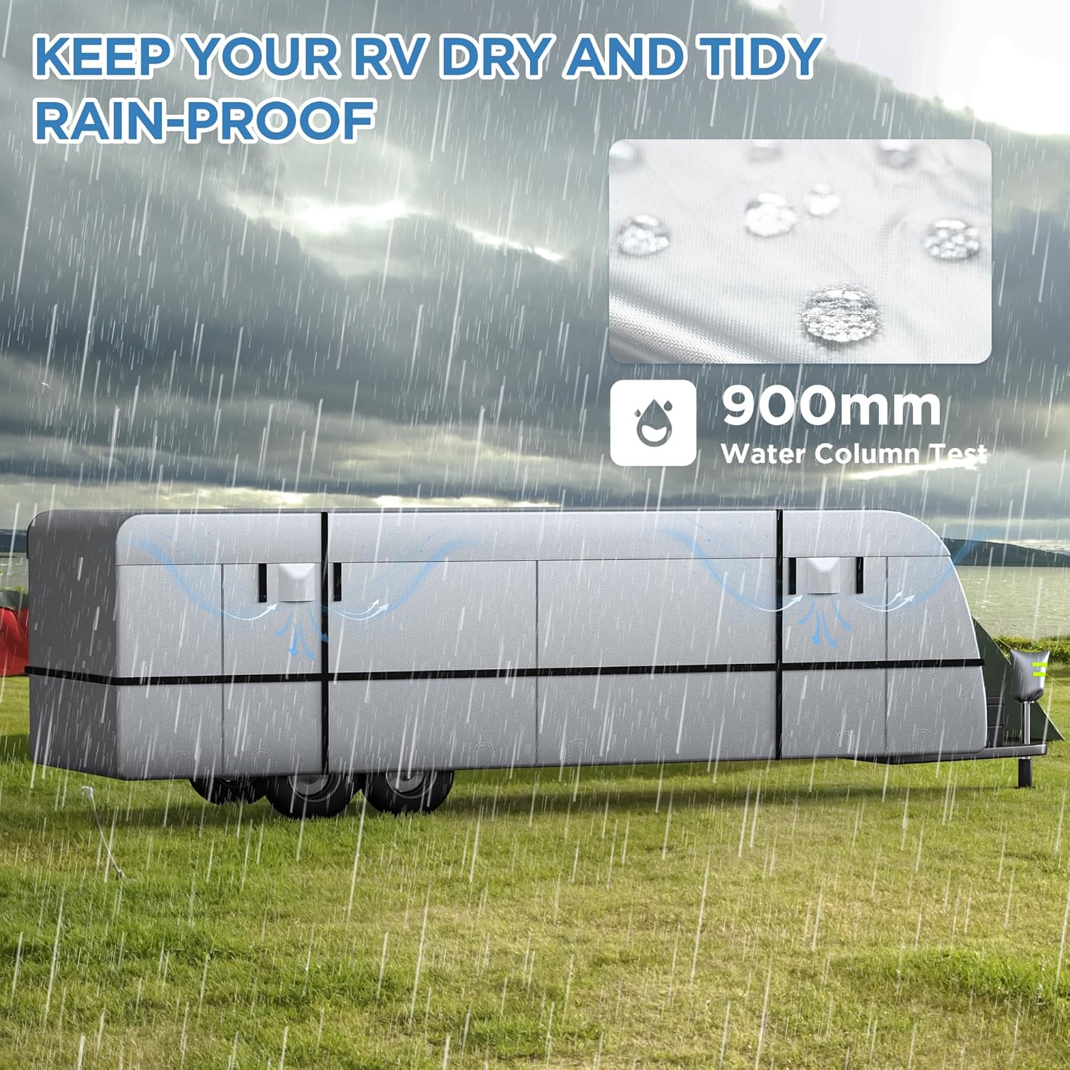YOLENY 30'-33' Travel Trailer RV Cover, 300D Windproof Rip-Resistant Anti-UV Camper Cover with Jack Cover Storage Bag Repair Patches and Tire Covers