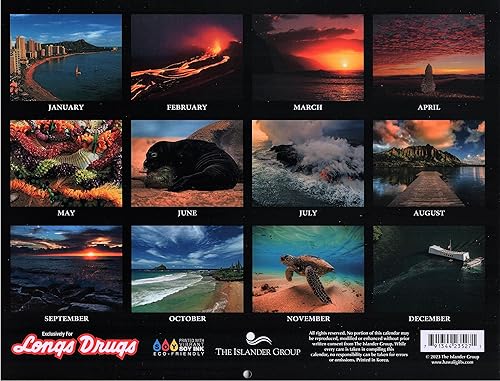 Miniatura 7 de Calendario hawaiano de 12 meses de Long's Hawaii 2024 con postal extra de paquete (Big Island)
