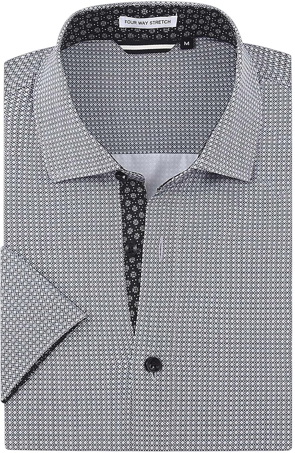 WARHORSEE Mens Printed Dress Shirts Wrinkle Free 4-Way Stretch Lightweight Summer Short Sleeve Button Down Shirts for Men - Image 7