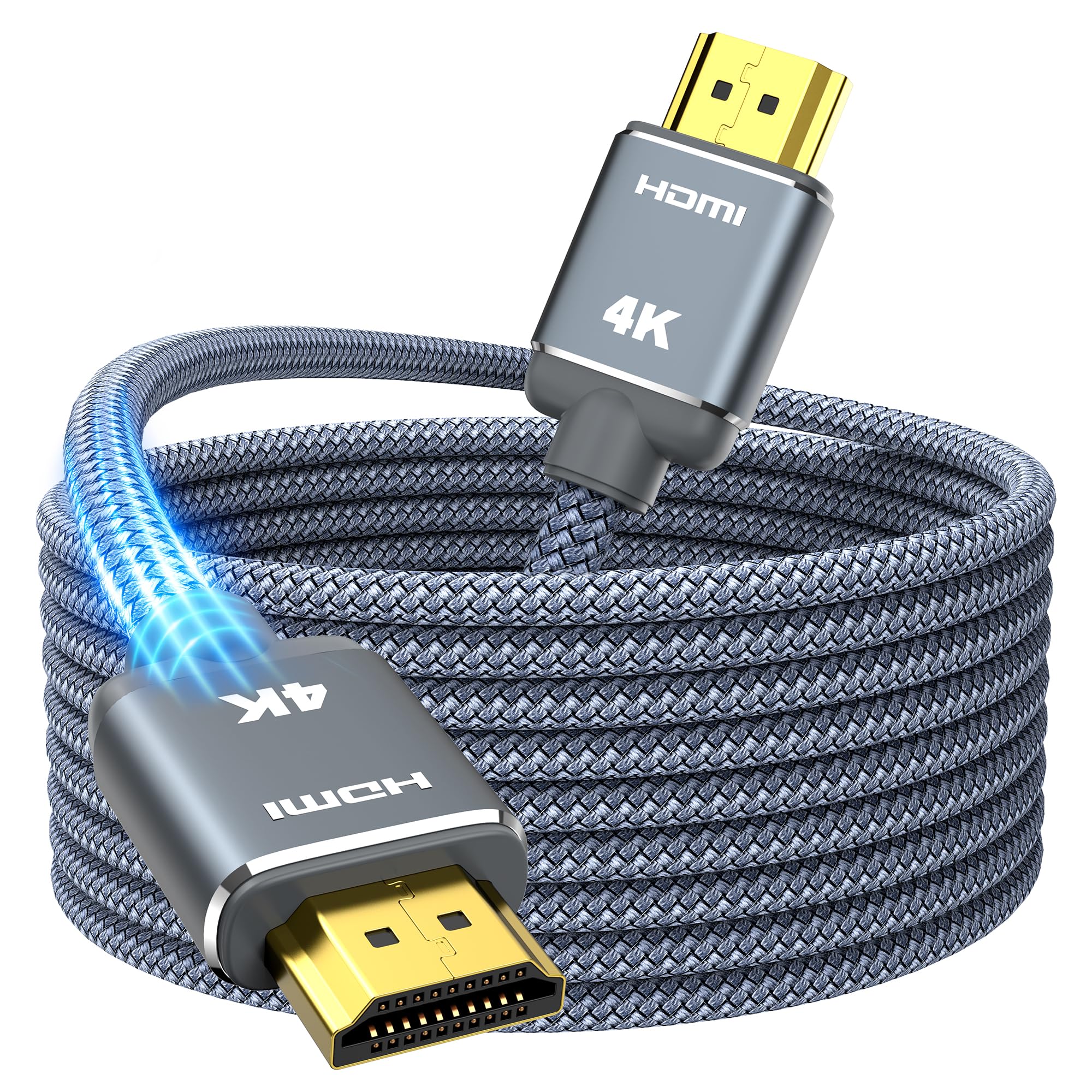 Snowkids HDMI Cable 4K 6 m Braided Nylon HDMI Cable Supports 3D/ Audio Return – HDMI Cable for Blu-Ray Player/PS-3/PS-4/for Netfix/for Fire TV/Screen – Grey