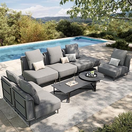 HERA'S HOUSE Metal Patio Furniture Set,Modular 7 Seats and 1