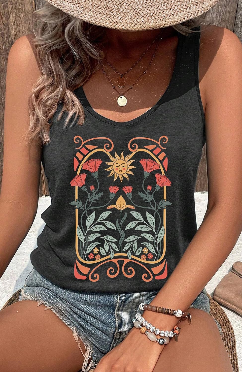 Country Concert Tank Tops Women Vintage Sunshine Racerback Tank Tops Summer Casual Classic-Fit Sleeveless T Shirt Cami - Image 2