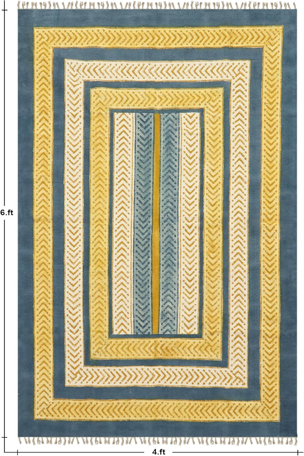 7' Square Rug Kilim Rug Yellow & Blue Cotton Dhurrie Indoor Outdoor Rug Flatweave Rug High Traffic Area Bedroom Bedside Custom Mat Dining Table Doormat