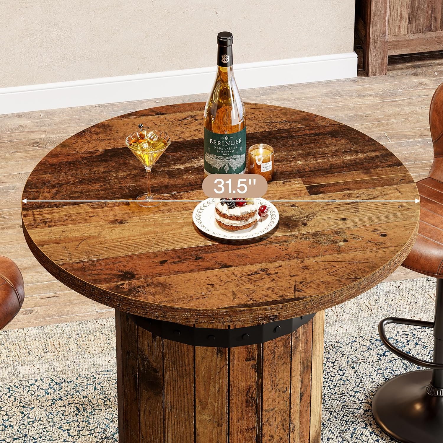 Tribesigns Round Bar Table, 39.4-Inch Bar Height, Bistro Pub Table for Kitchen, Living Room, Small Space, Brown (Only Table)