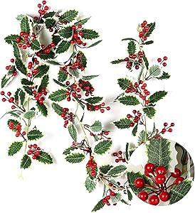 RECUTMS 6.8FT Red Berry Christmas Garland Decoration Artificial Garland Christmas Decorations Winter Holiday Indoor Outdoor Garden Door Fireplace Decor