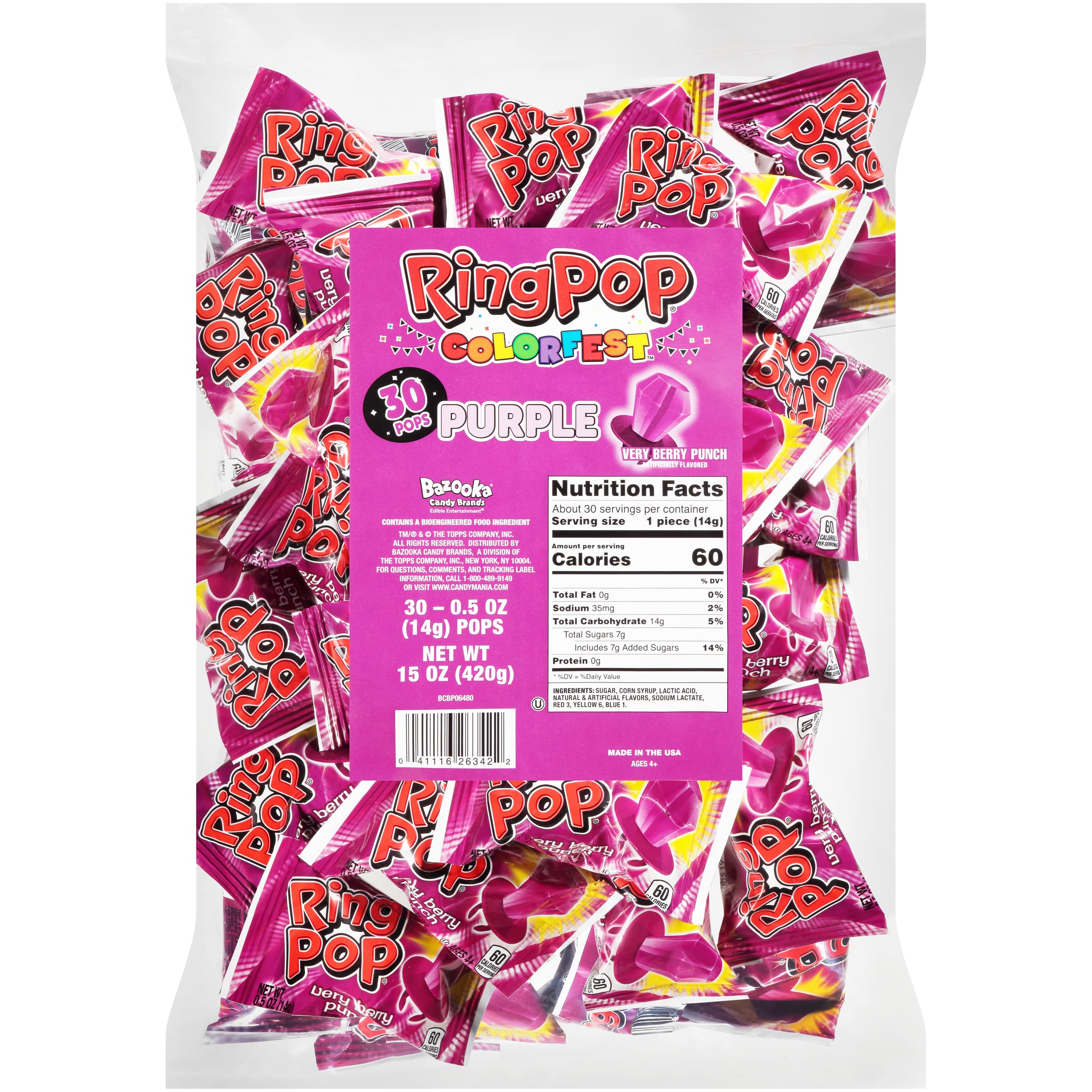 Buy Ring Pop Individually Wrapped Purple Very Berry 30 Count Bulk Lollipop Summer Pack Very