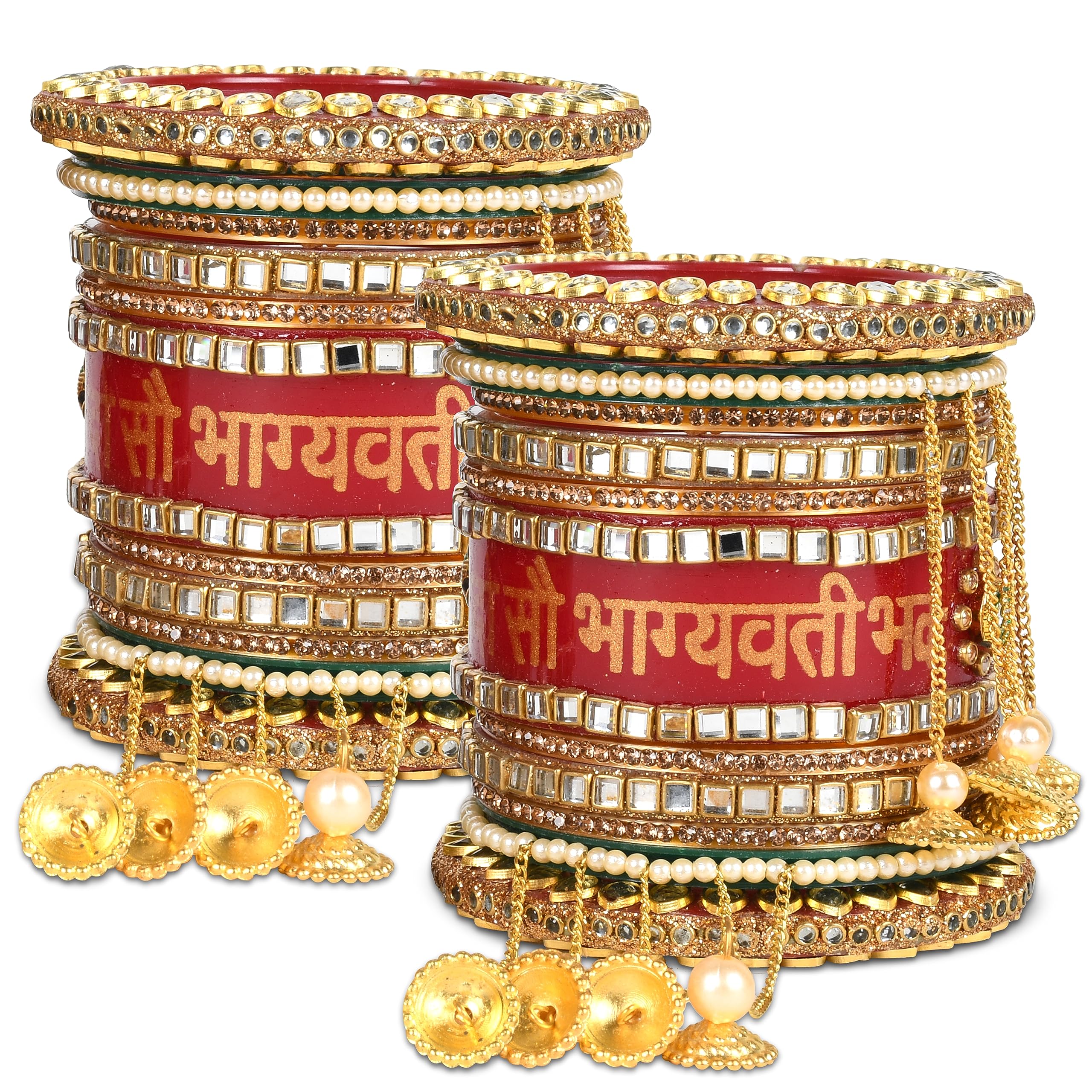 BIANKA Red Green Sada Spbhagyawati Chuda Bangles Set with Pearl Latkan Desighn Perfect for Women, Girls, Brides, and Celebrations! (Red with green Latkan, 2.4) (B0CG4PD856) Amazon Price History, Amazon Price Tracker