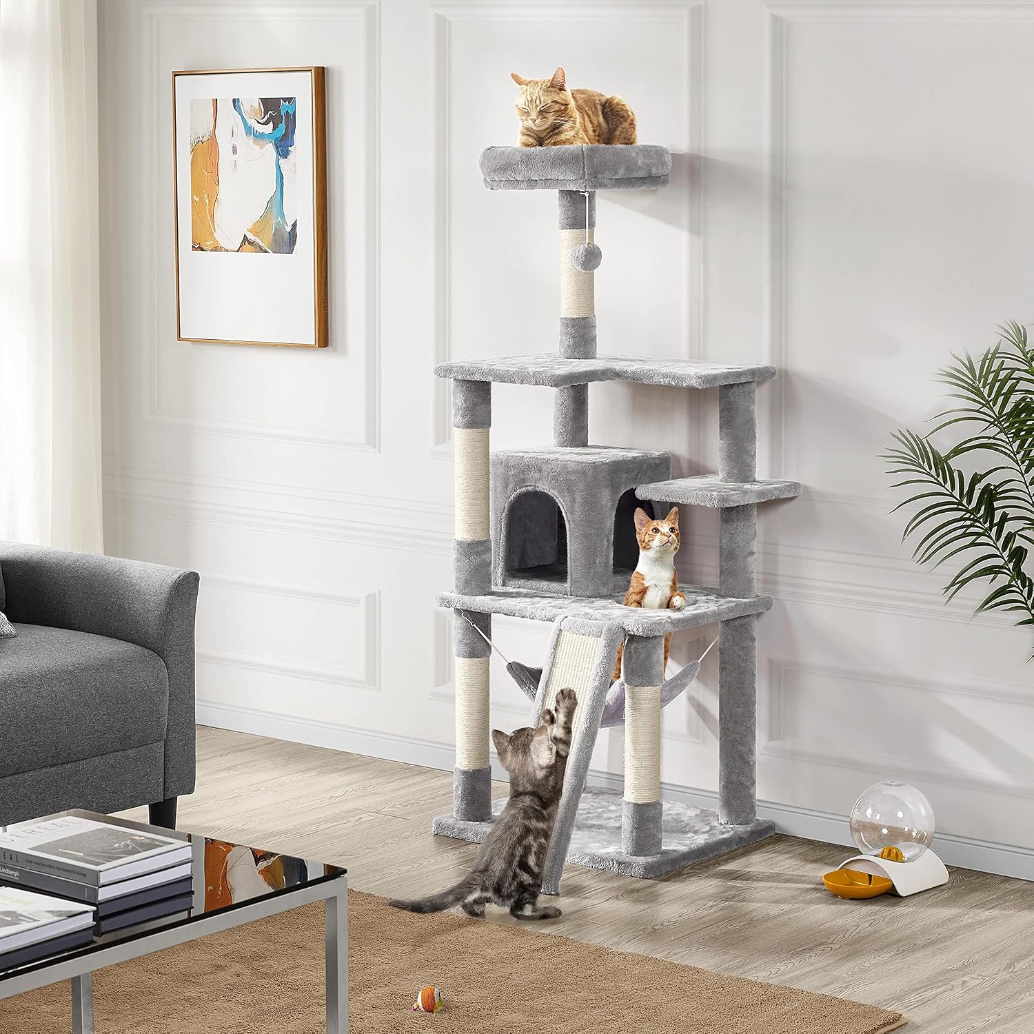 Yaheetech 60.5in Multi-Level Cat Tree Tower for Indoor Cats Cat House with Scratching Board Posts, Condo, Hammock, Soft Perch Cat Activity Center Cat Furniture for Large Cats
