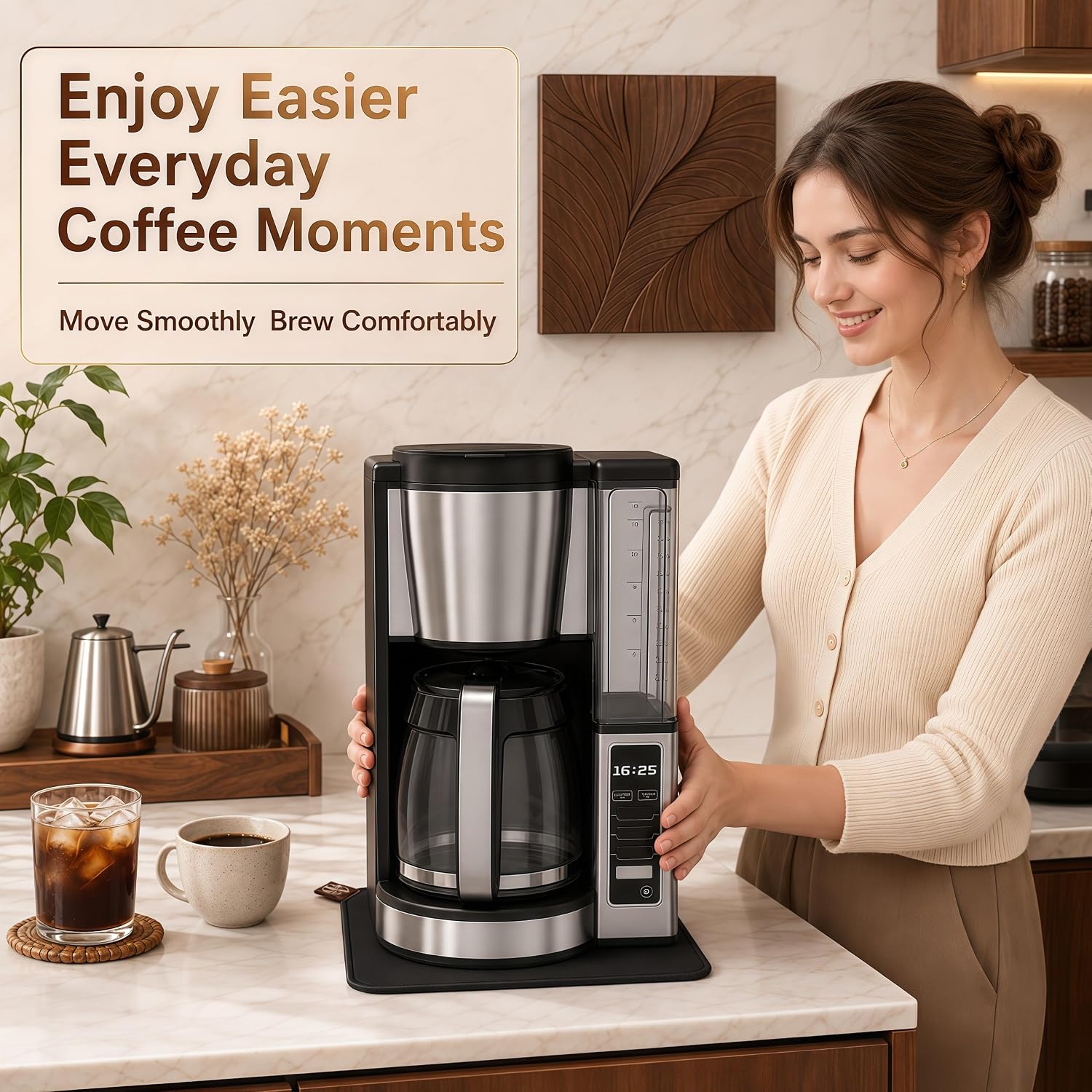 Sliding Mat for Ninja 12-Cup Programmable Coffee Brewer CE251, Dual-Sided Design, Anti-Slip Glide Mat with Hanging Strap, Easy to Clean, Sturdy Pad for Ninja Coffee Maker Accessory,Protects Countertop