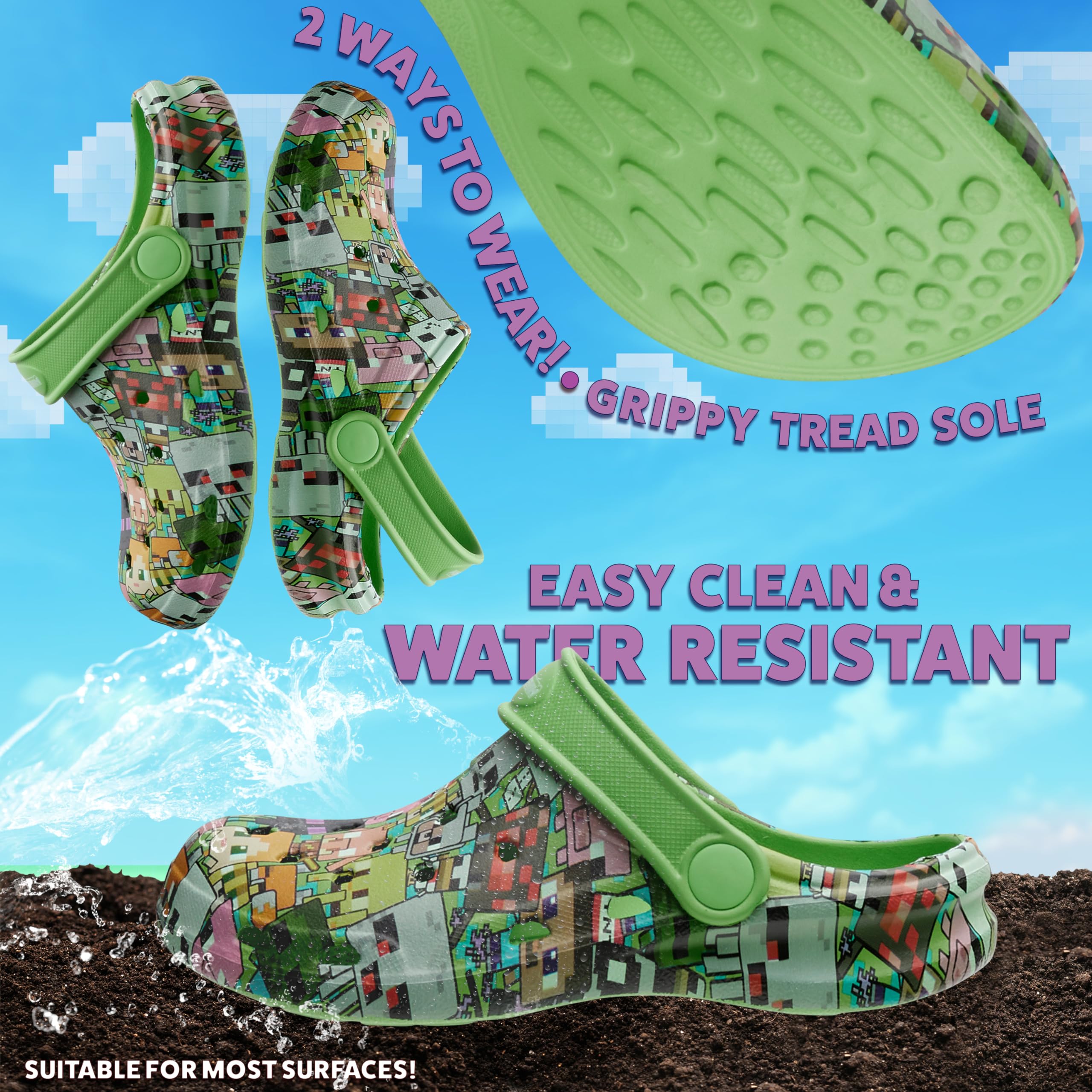 Minecraft Zuecos Niño Piscina con o sin Charms Sandalias de Playa Cerradas Zapatillas Verano con Correa Regalos para Gamers