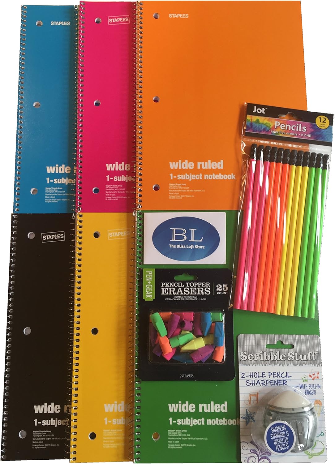 1 Subject Spiral Notebook Wide Ruled 70 Sheets (6Pack), Neon Colored Pencils 2 HB