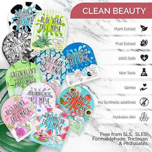 Miniatura 4 de NATURAL - Máscara coreana de hoja (10 piezas) hecha con Tencel de alta calidad, mascarillas hidratantes, máscara facial coreana para el cuidado de