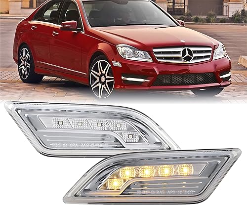 Miniatura 10 de USR DEPO 12-14 W204 - Juego de montaje de luces laterales de parachoques ahumado (izquierda + derecha) compatible con Mercedes Benz W204 2012-2014