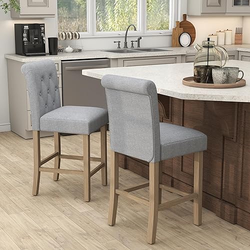 Miniatura 31 de GOTMINSI Juego de 2 taburetes de bar de 24 pulgadas para isla de cocina, taburetes de bar tapizados de altura de mostrador con decoración copetuda,